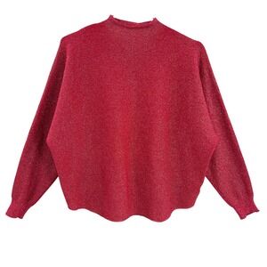 Luna Women's Red Sparkle Knit Mock Neck Sweater Pullover‎ XL